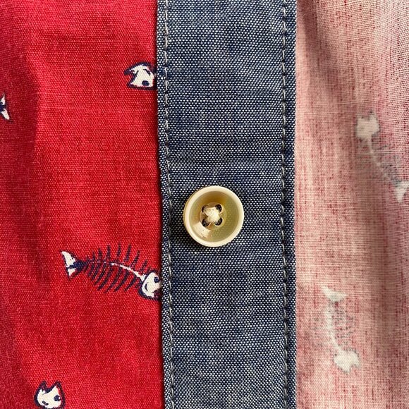 Lee Men's Shirt M Red Fishbone Print Regular Fit 100% Cotton Short Sleeve Button - Picture 10 of 11